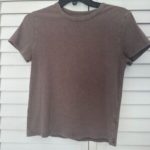 American Eagle Brown Hey Baby Ribbed Crewneck Top Short Sleeve Tee Aerie
